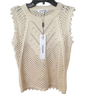 VIGOSS NWT Crochet Knitted Vest Sleeveless Cardigan Medium Cream